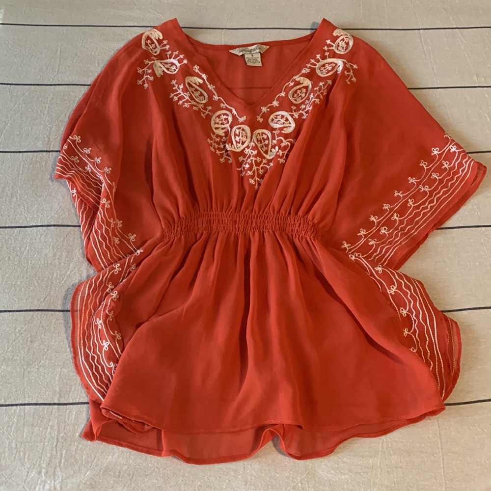 Burnt orange embroidered blouse